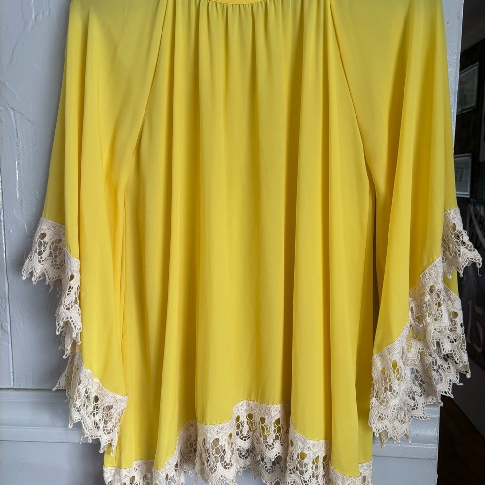Elegant Yellow Blouse with Lace Trim